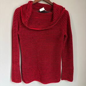 Vintage 80s ESCADA Striped Red Ribbed Sweater Cowl Neck Semi-Sheer Nostalgia